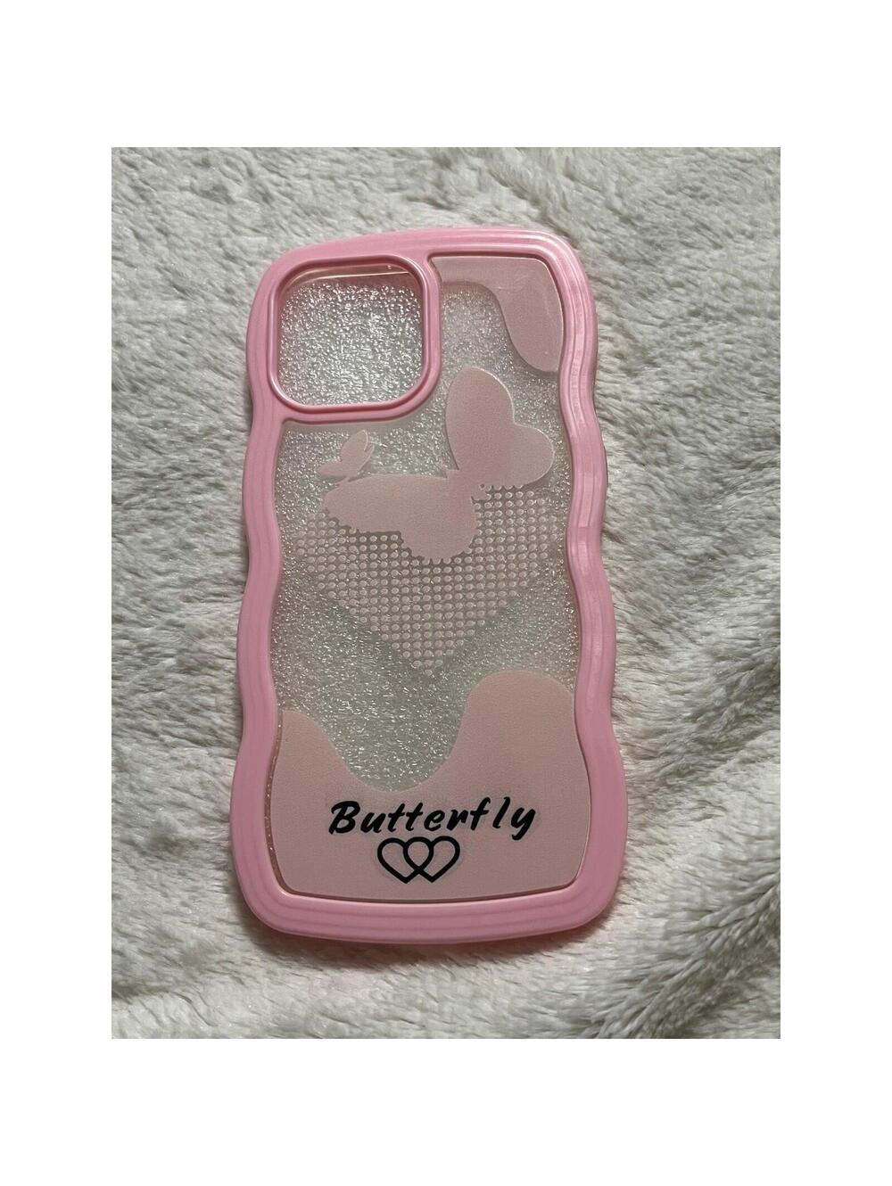 Pink Butterfly Clear IPhone 13 Pro Max Phone Case Glitter Sparkle Wave Design